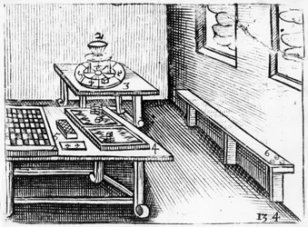 Brädspel från Orbis Sensualium Pictus, 1658